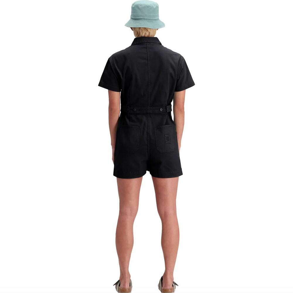 Topo Designs Sustainably Made Dirt Short Coverall Romper in Black, Size Small - Picture 5 of 12